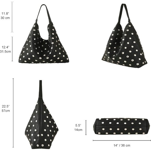 Signature Punk Studded Shoulder Bag: Elegant Vegan Leather with Magnetic Closure - Picture 4 of 6